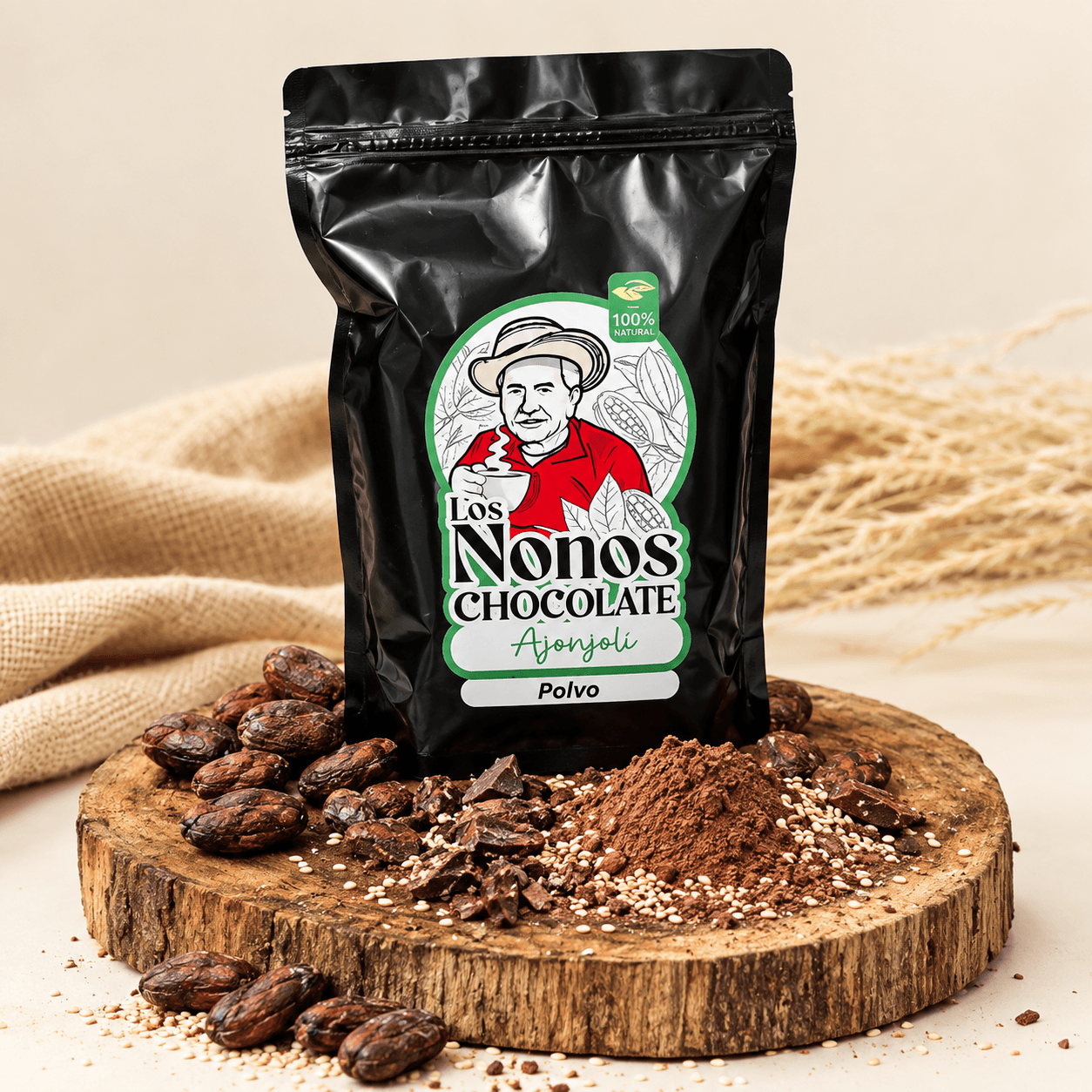 Polvo 460g con Ajonjolí al 85% Chocolate Los Nonos